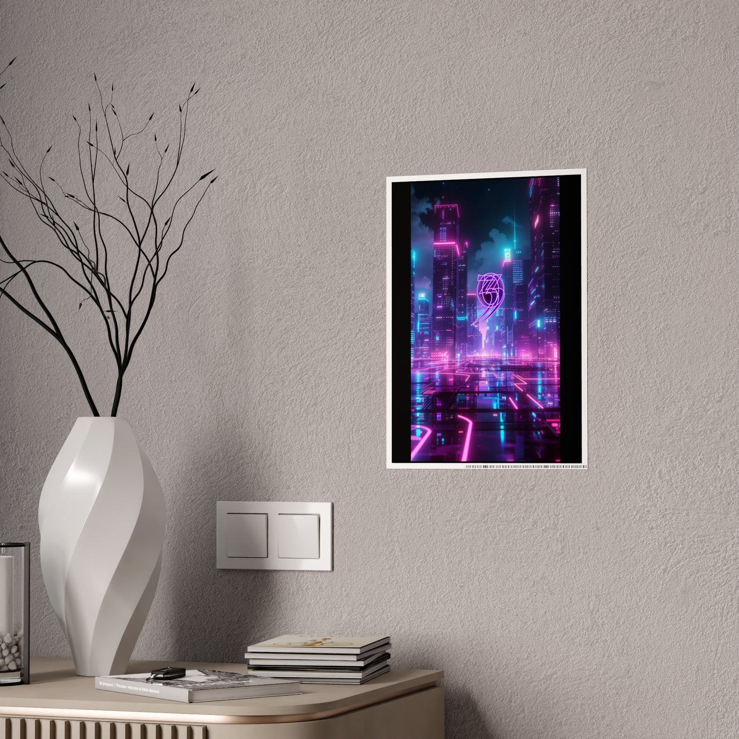 303 Crew Neon Cityscape Poster — Futuristic Cyberpunk Gloss Wall Art