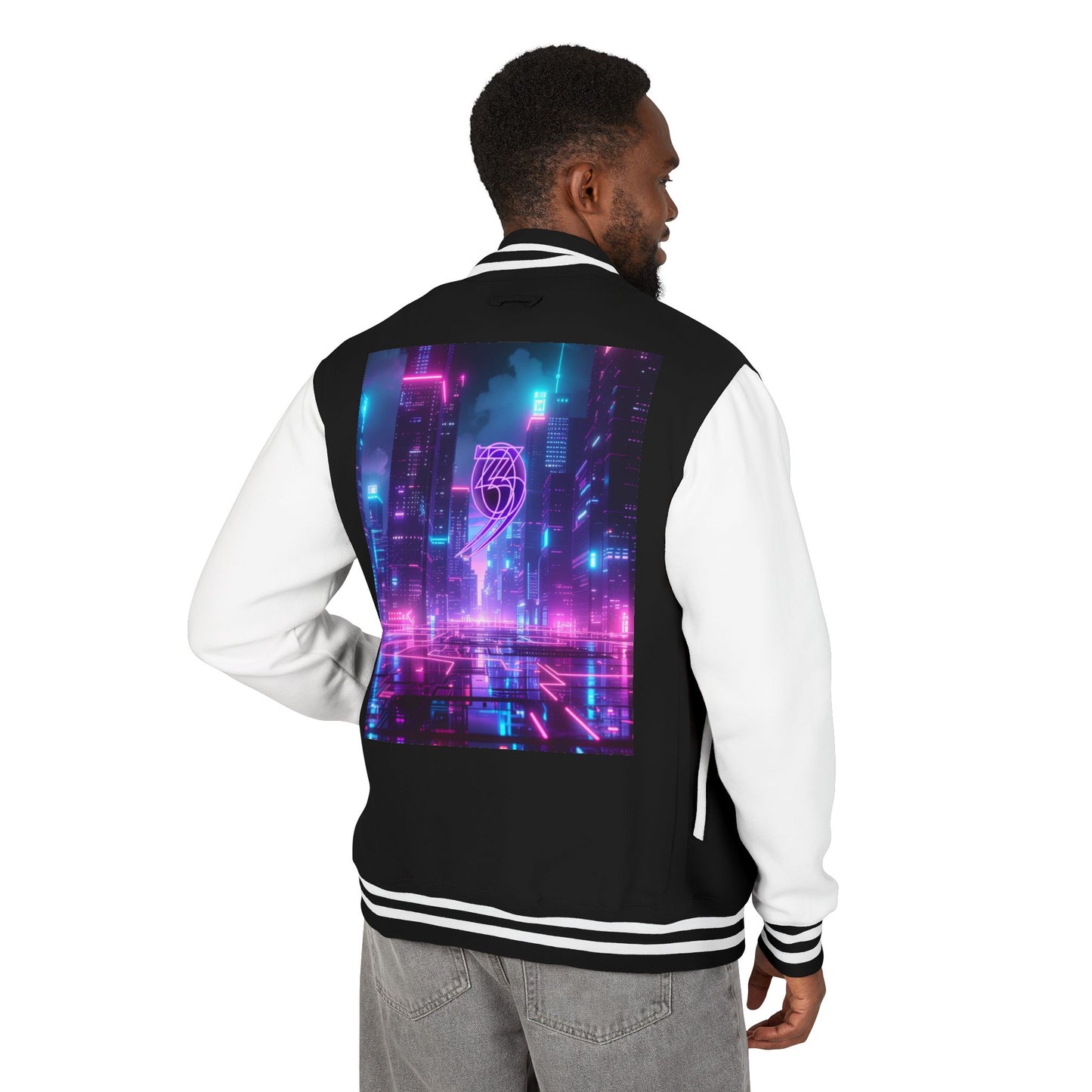 303 Letterman Jacket — Neon City Vaporwave Varsity Jacket