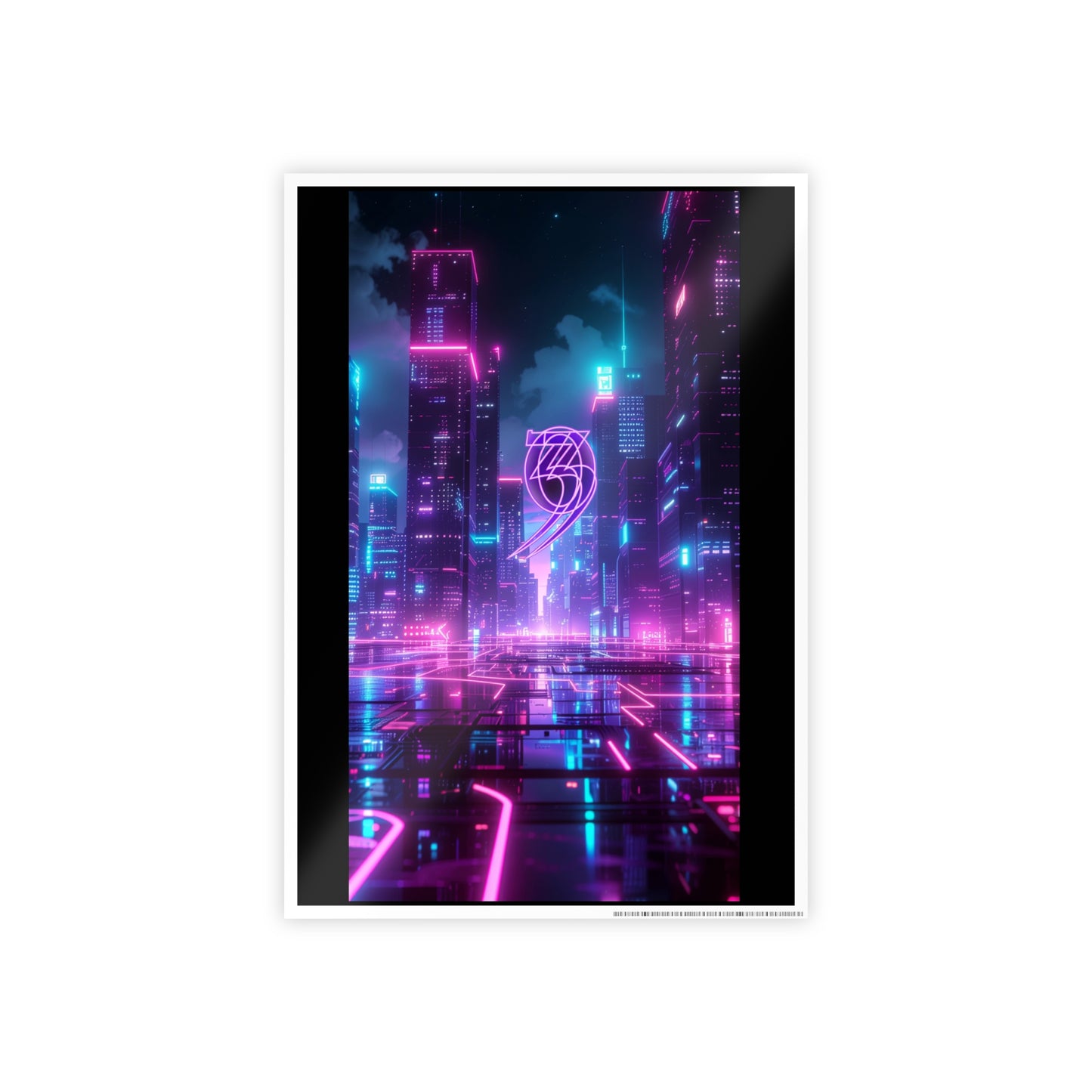 303 Crew Neon Cityscape Poster — Futuristic Cyberpunk Gloss Wall Art