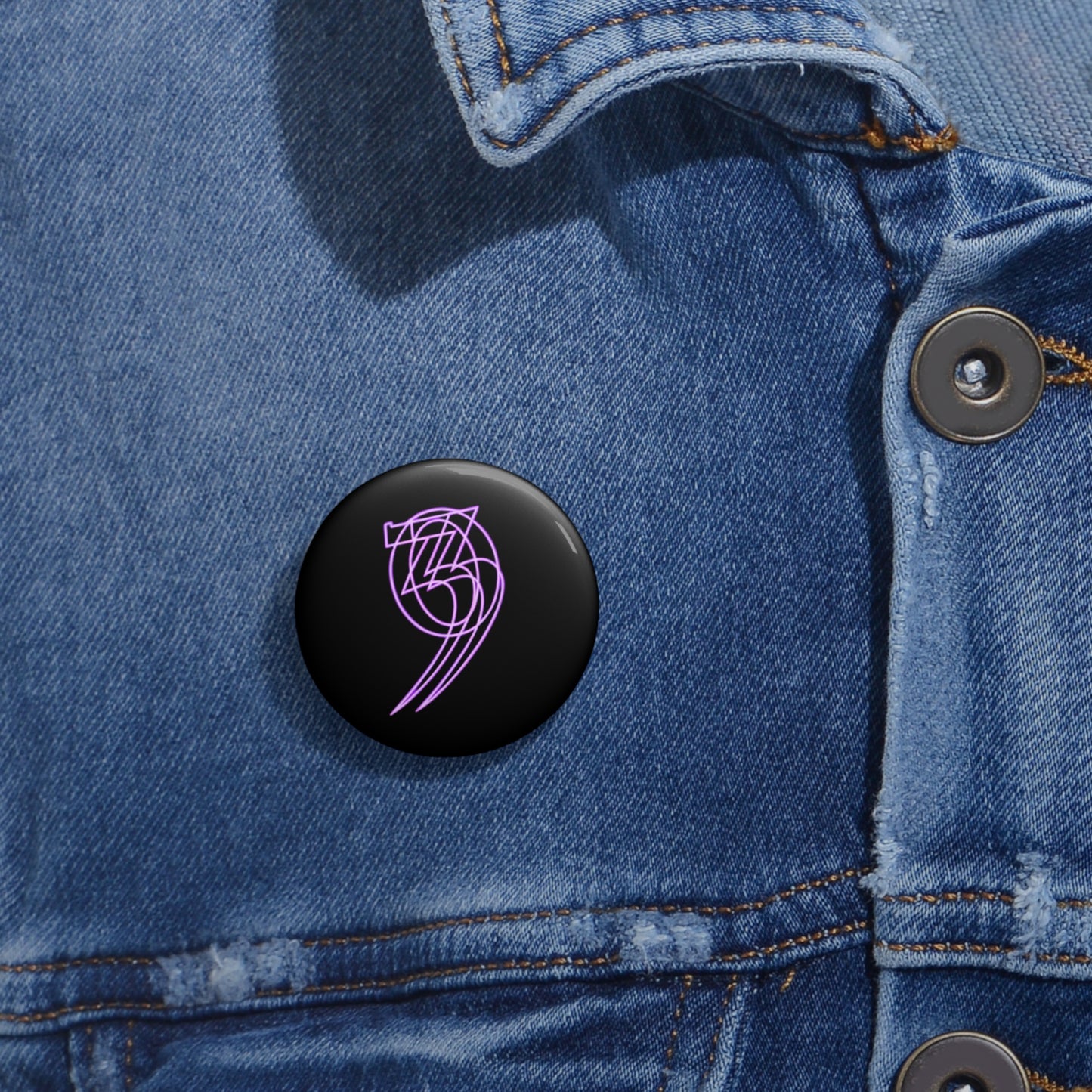 303 Crew Pin Button – Purple Geometric Badge