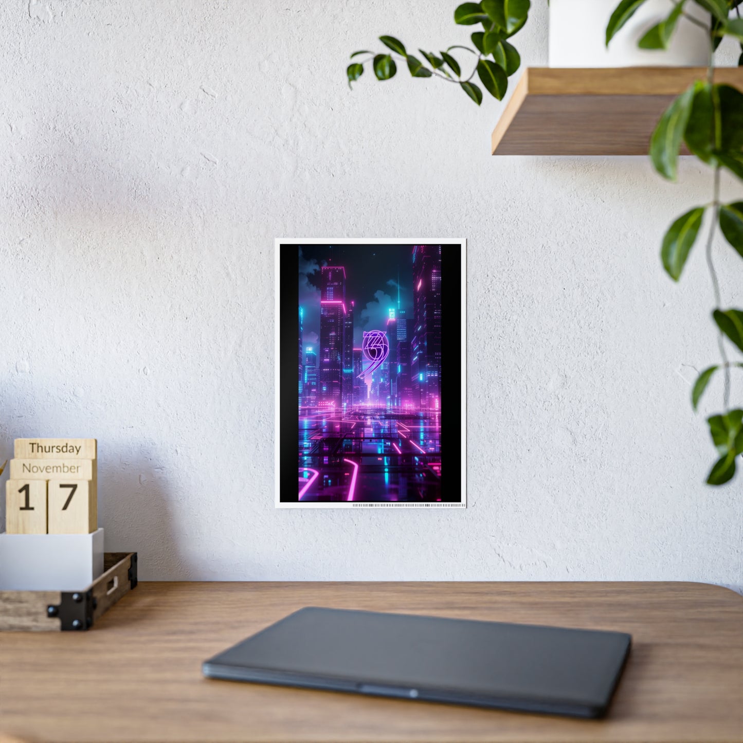 303 Crew Neon Cityscape Poster — Futuristic Cyberpunk Gloss Wall Art